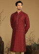 Designer Maroon Thread Embroidered Silk Kurta Pajama